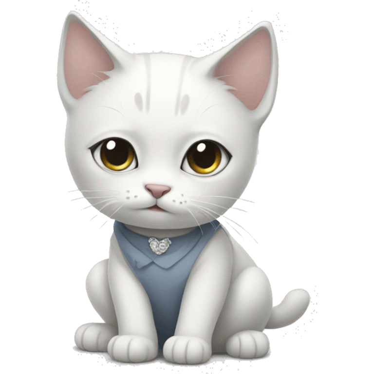 Full body white cat with grey forehead wearing a dress emoji