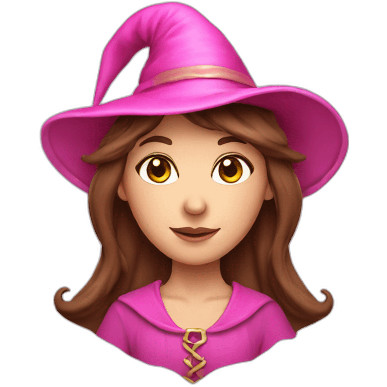 A brown haired elf with pink witch hat emoji