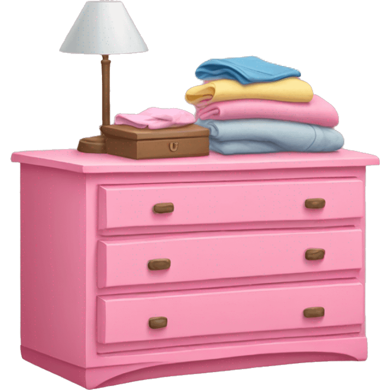 Pink dresser with clothes folded on top emoji