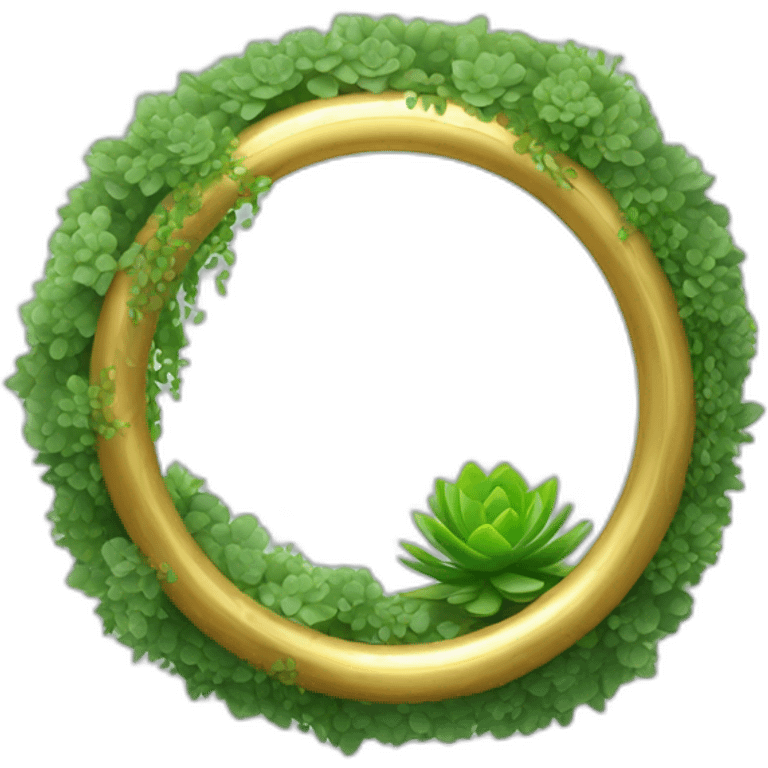 a golden ring with shrubbery inside of it with a succulent at the centre emoji