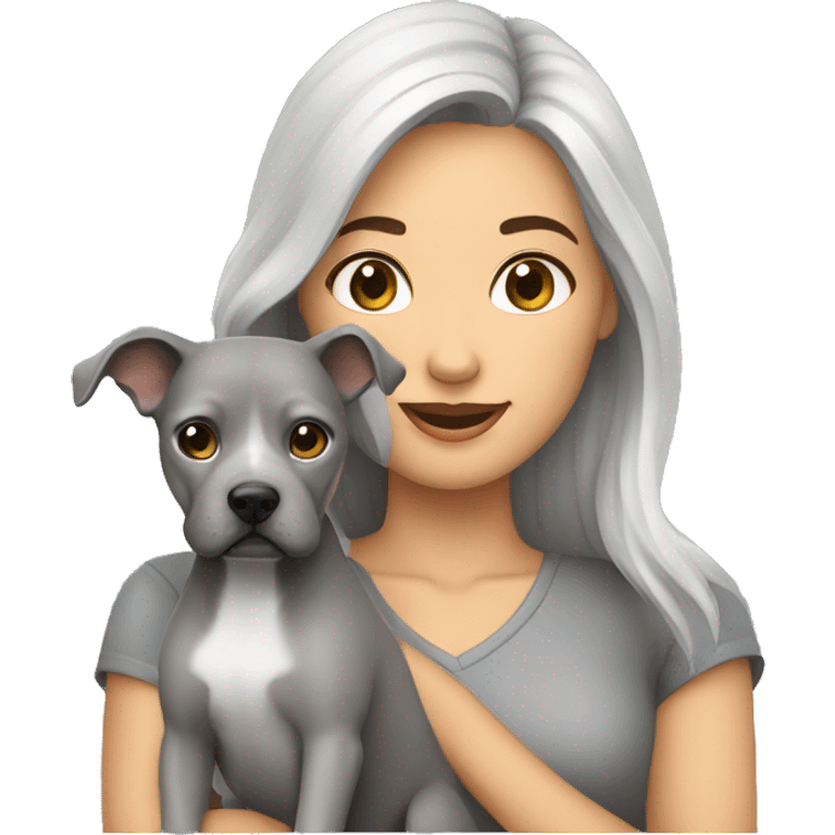 mujer con perro shnauzer gris emoji