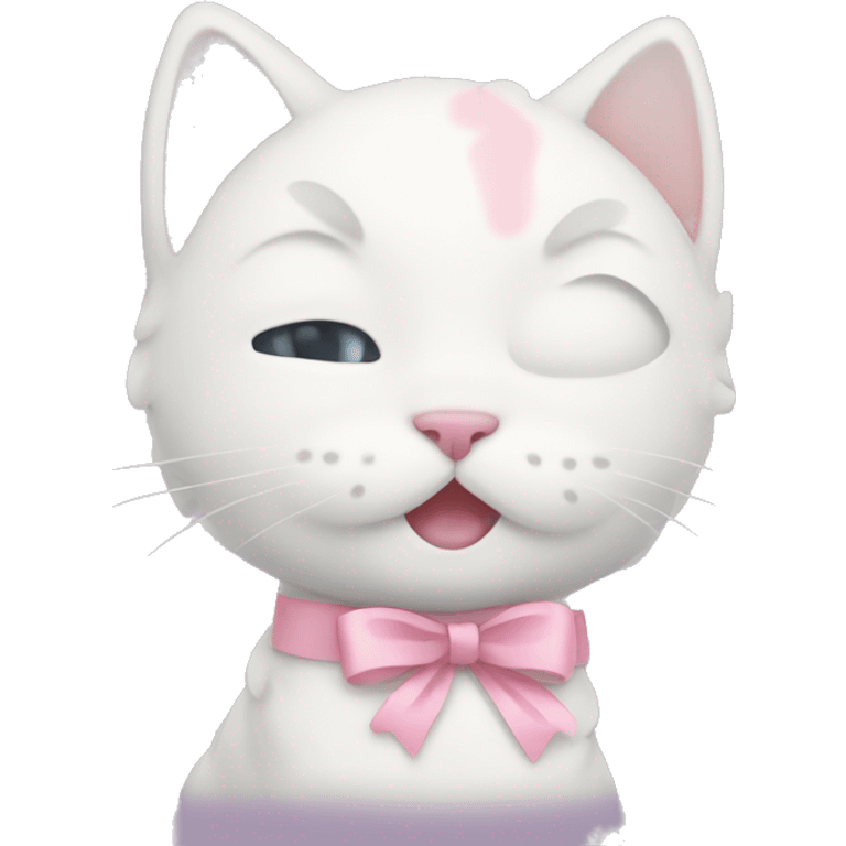 White kitty with pastel pink ribbon on head emoji