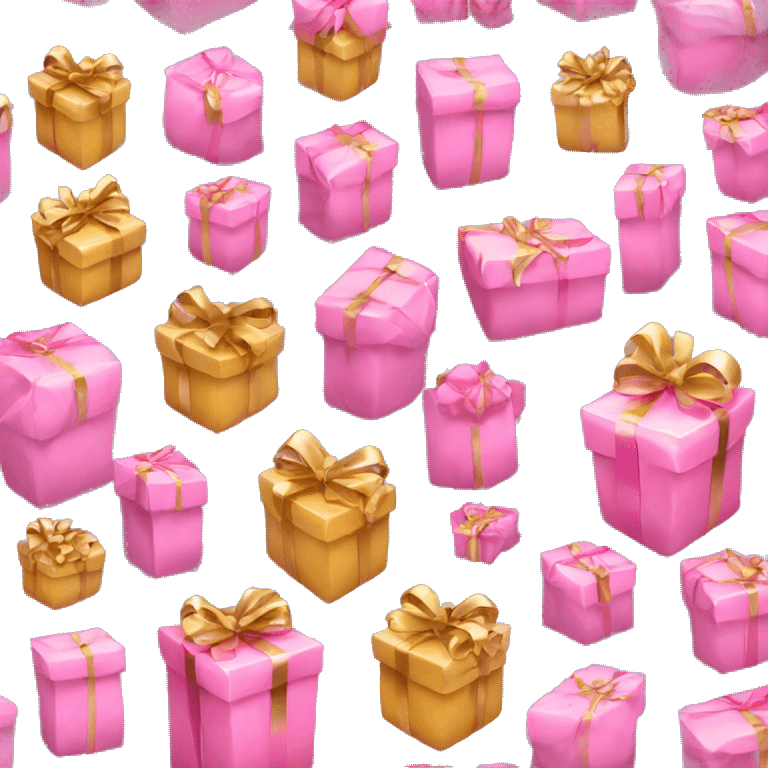 lots of gifts wrapped in pink with gold bows emoji