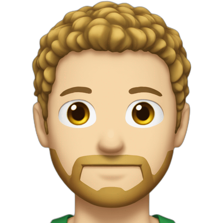 A white man with a small brown beard and short brown hair pulled forward disguised as a one-piece zoro emoji