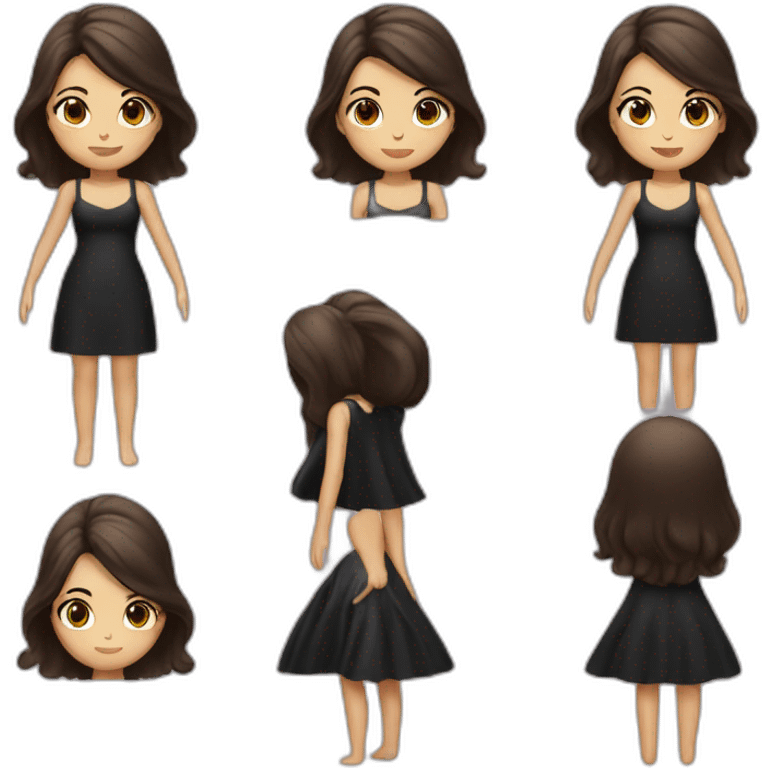 fille cheuveux brun en robe noir et en talon emoji