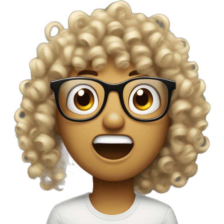 a curly headed bly siri black glasses doing stupid faces emoji