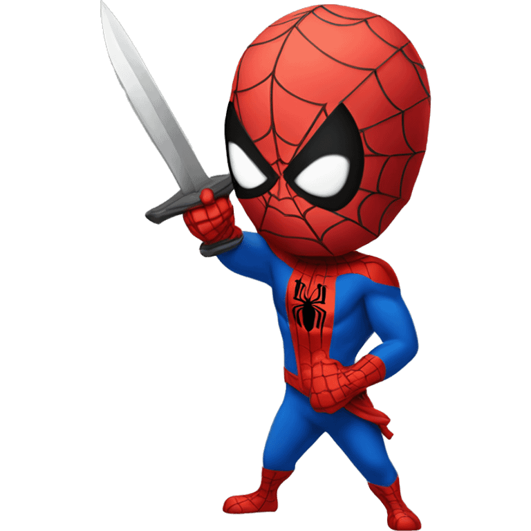 Spider-man with a brave sword in a slicing pose emoji