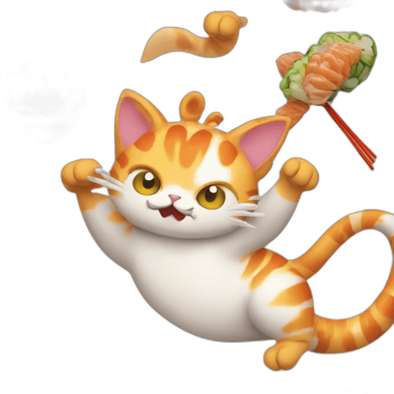 cat fighting a dragon sushi emoji