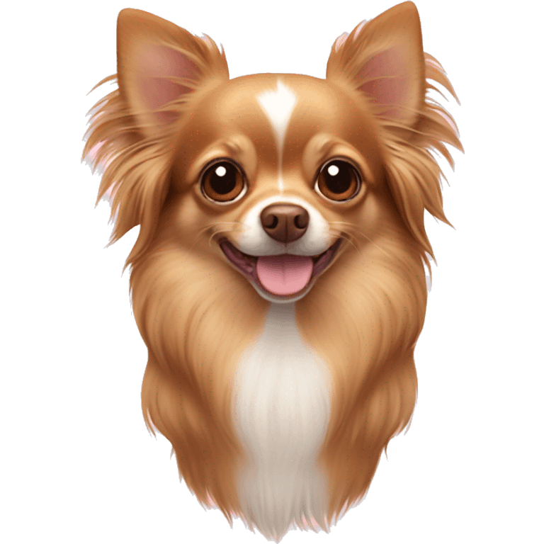 A brown longhair chihuahua with hearts on his head emoji