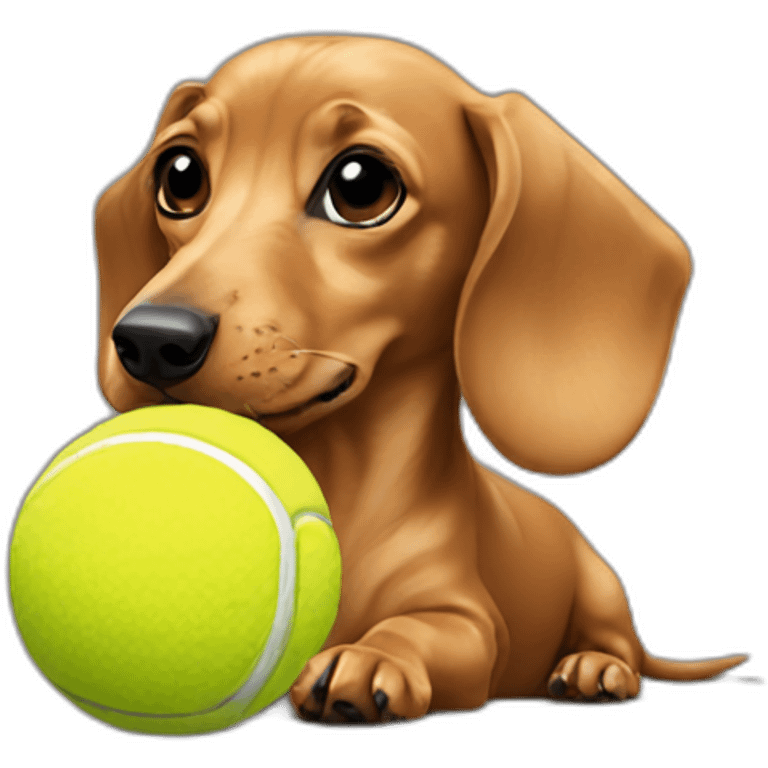 A fawn colored dachshund playing with a tennis ball emoji