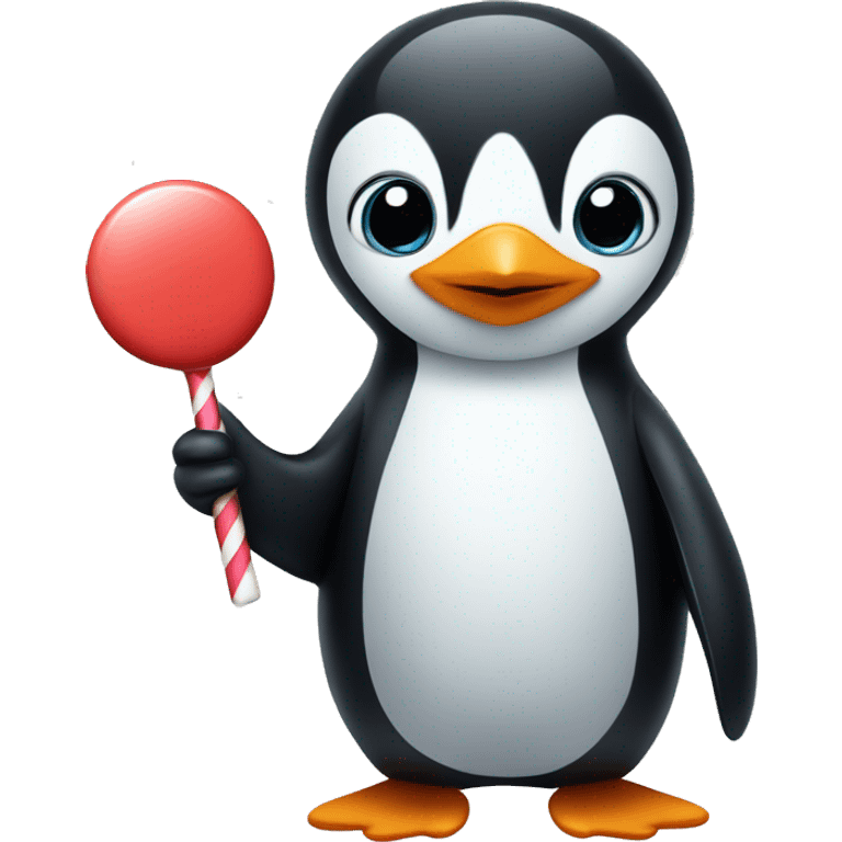 Penguin holding a lollipop emoji