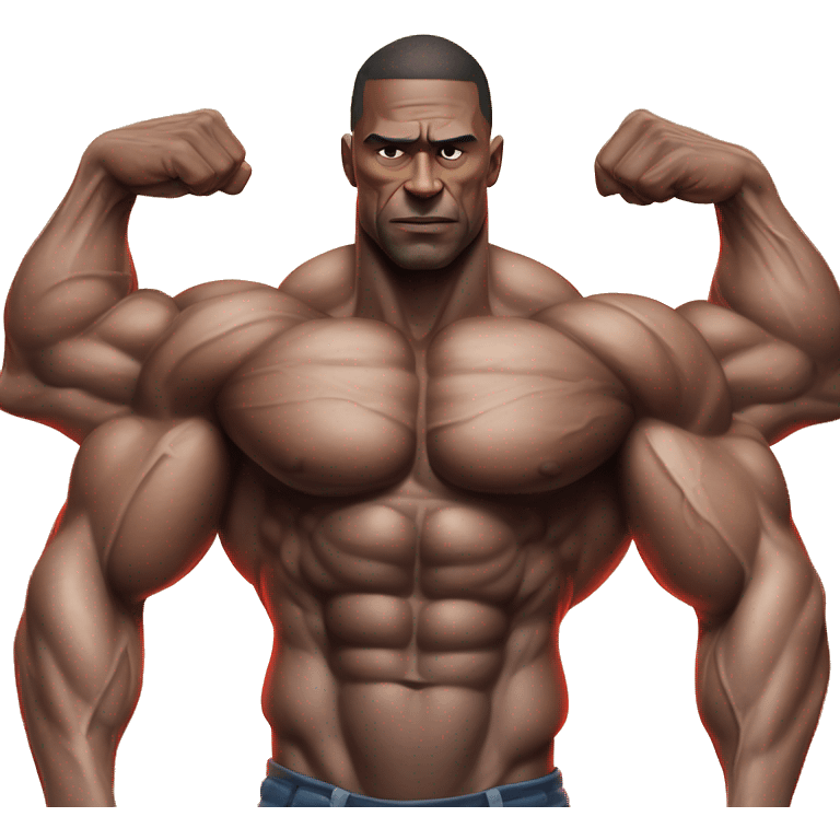 A hyper-muscular man with veins prominently visible across his massive arms and chest, his muscles so enormous that they fill the entire image. his exaggerated physique creates an even more surreal and intense visual. emoji