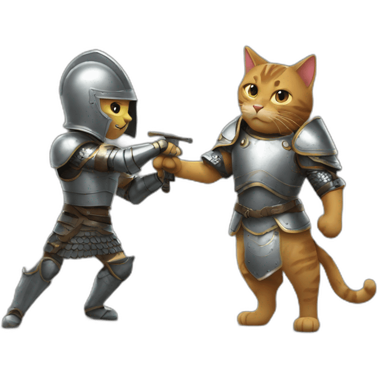 Man wearing armor fights cat emoji