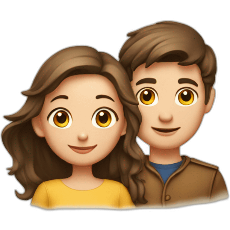 Garçon brun et fille châtain en couple emoji