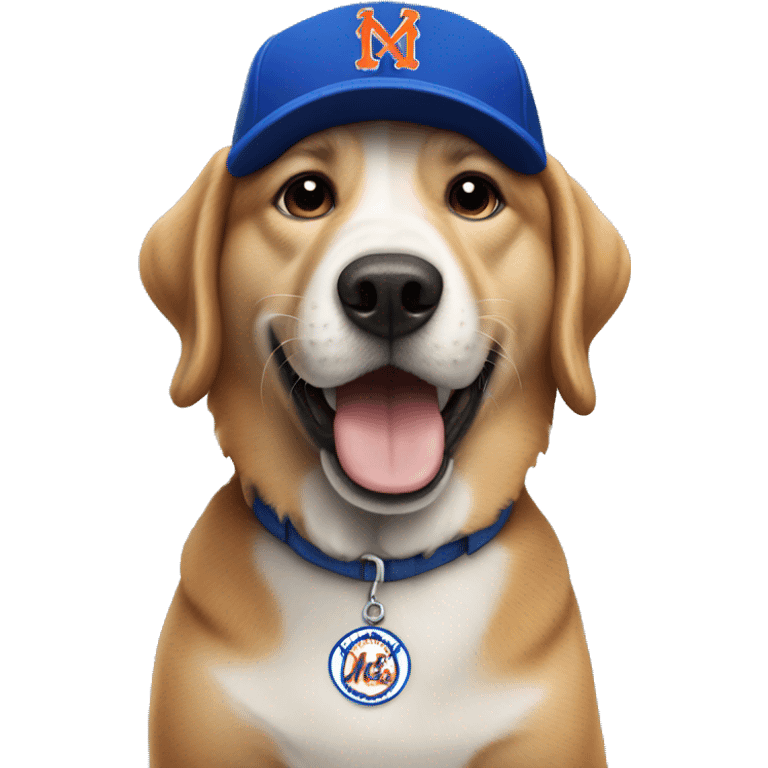 Dog wearing Mets hat emoji