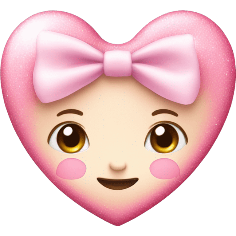 A cute pink baby pink heart with a white bow and sparkly  emoji