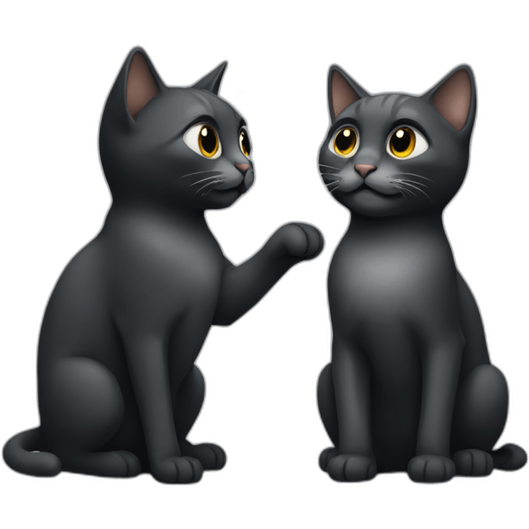 Two cats playing together, one dark gray and the other black emoji