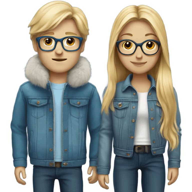 blonde long haired girl white boy with glasses blue jean jacket with fur lining emoji