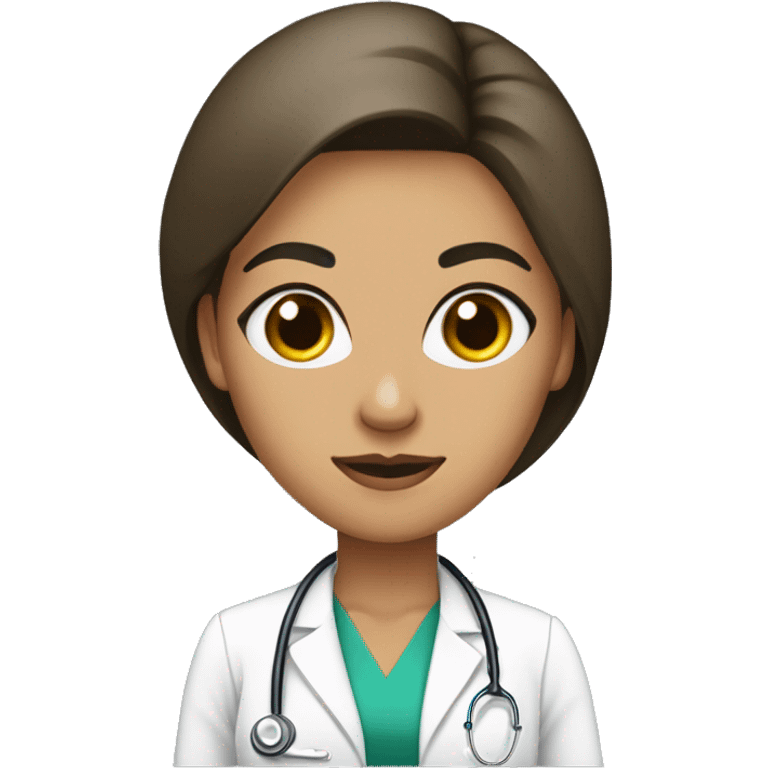 mujer medico de pelo largo lacio negro, ojos delineados negros emoji