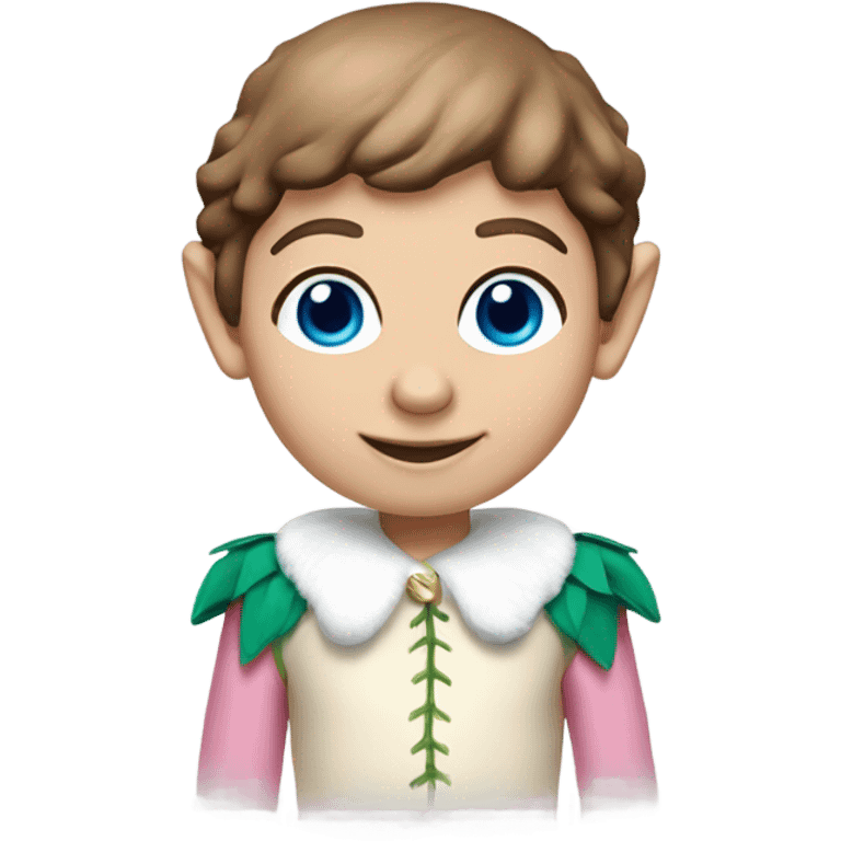 Elf on a shelf with pale skin, brown hair, blue eyes, and pink cheeks emoji