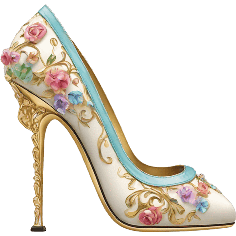 Dolce and Gabbana high heels with colourful pastel ornament and golden detais  emoji