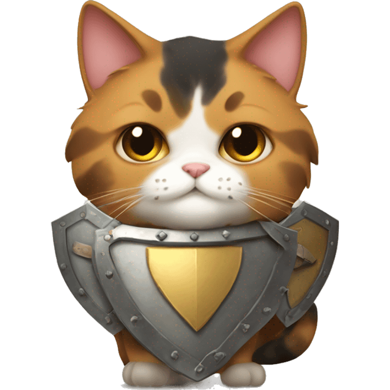 Fat calico cat with a shield  emoji