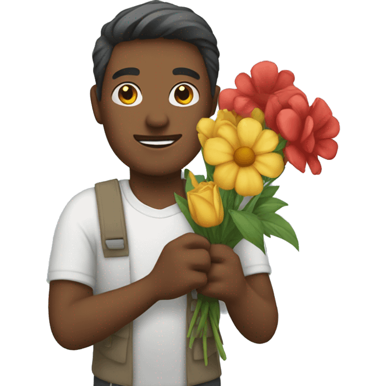 a man holding flowers emoji