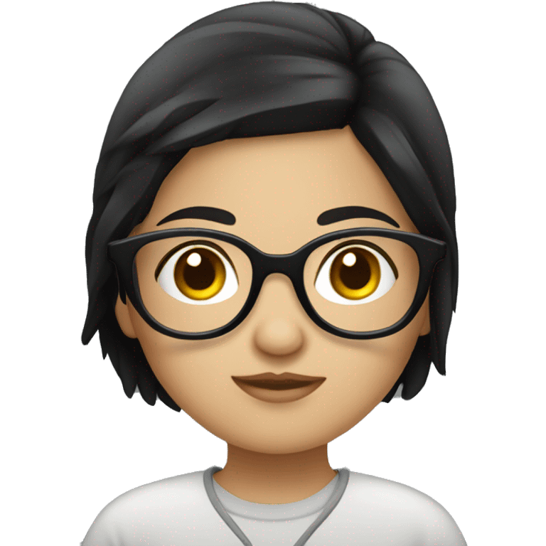 Traveler chubby girl wearing eyeglasses black hair  emoji