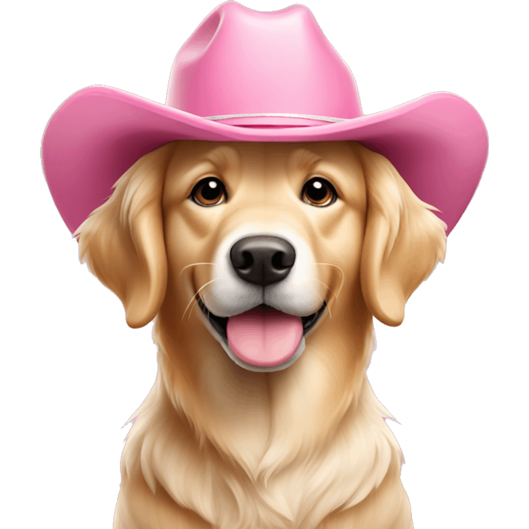 Cream color golden retriever wearing pink cowboy hat emoji