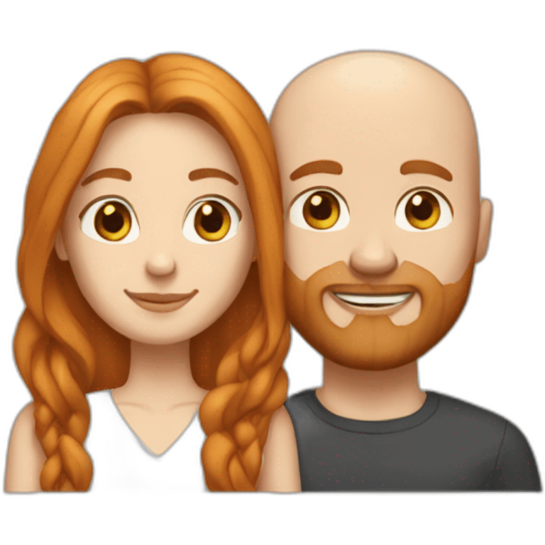 Bearded bald white brunette man and girlfriend with long ginger hair emoji