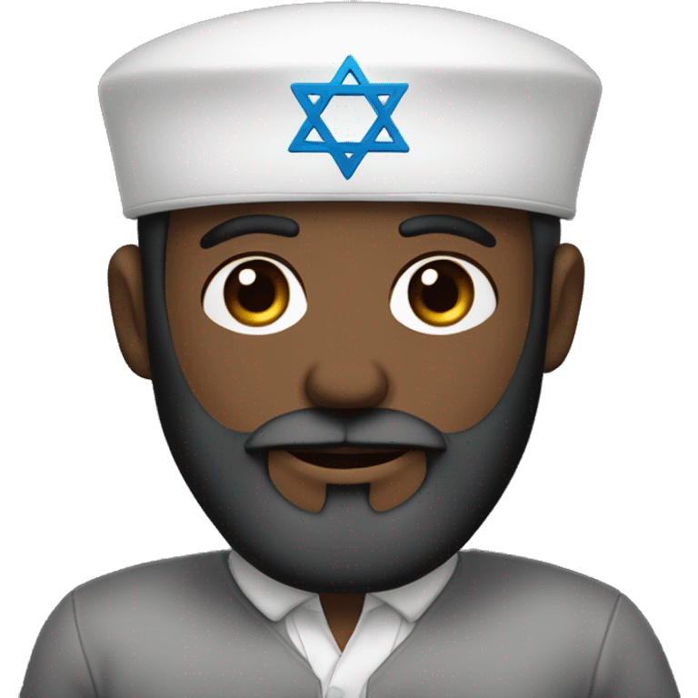 A Black Jew in a white kippah with star of David with a beard cap blue eyes emoji