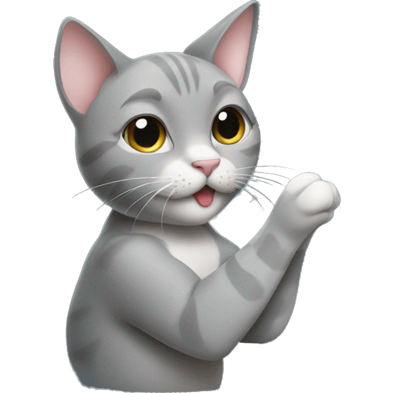 grey cat licking its paw emoji