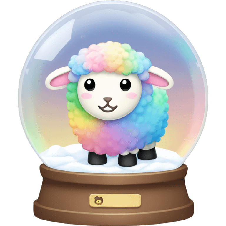 Kawaii rainbow pastel sheep in farm snow globe  emoji