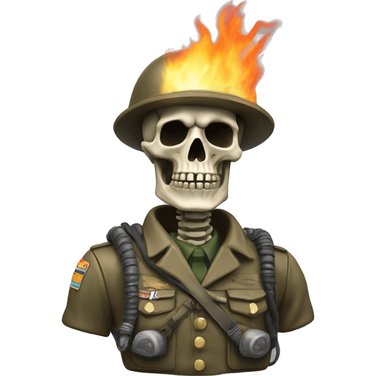 A bust of a WWII skeleton soldier with a flamethrower emoji