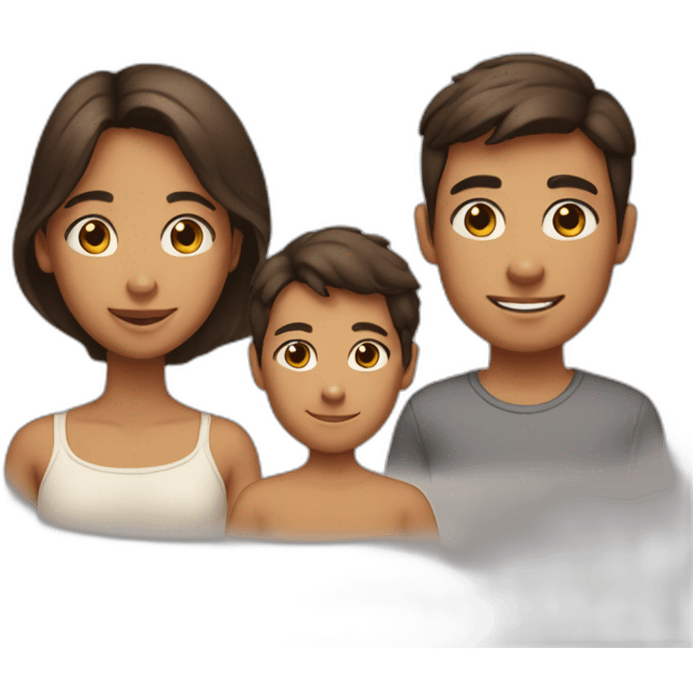 a tanned sister with brown hair, one white older brother with dark hair, one little brother with light hair emoji