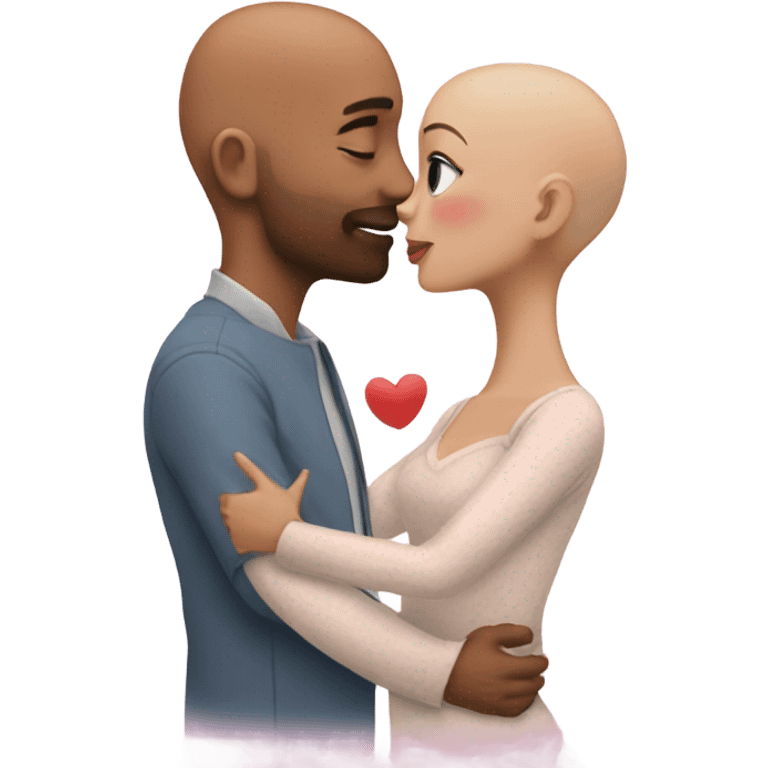 Bald man kissing brunette girl with hearts  emoji