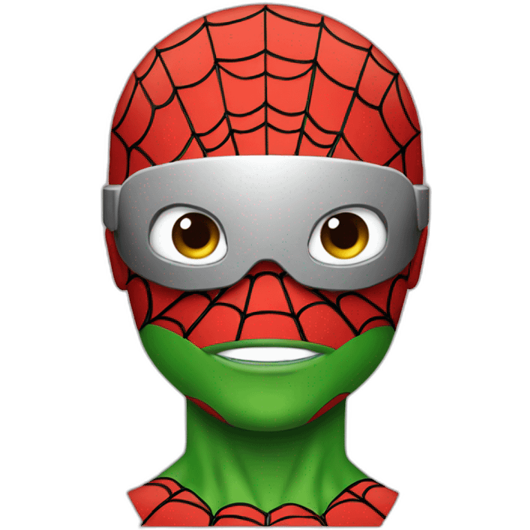 spiderman super hero but in replace red color with green emoji