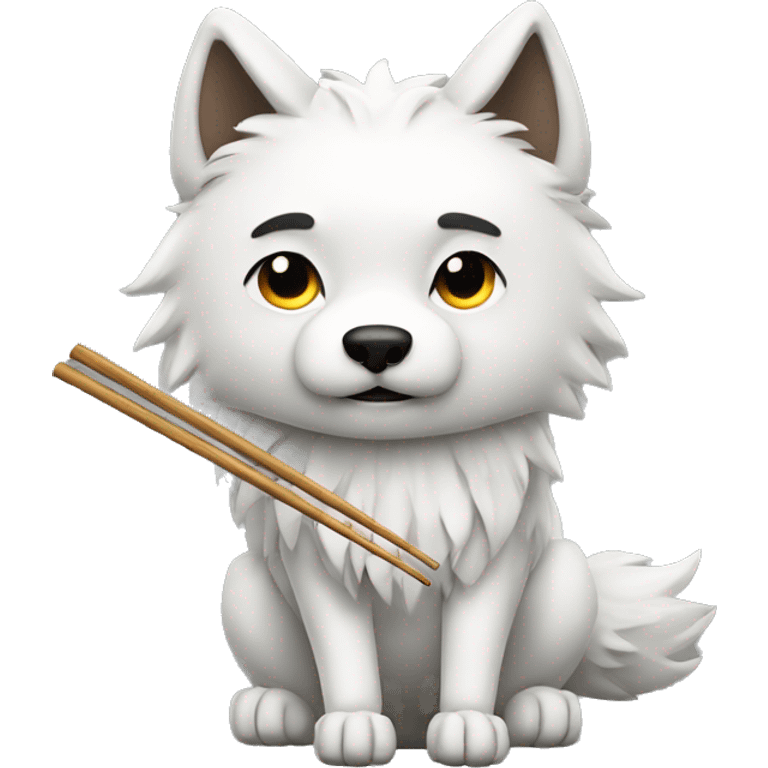 White wolf with chopsticks for legs emoji