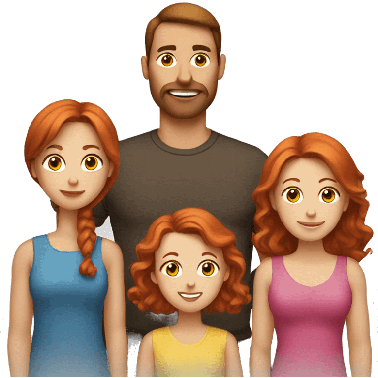 brown hair dad, redhead mom and four redhead kids emoji emoji