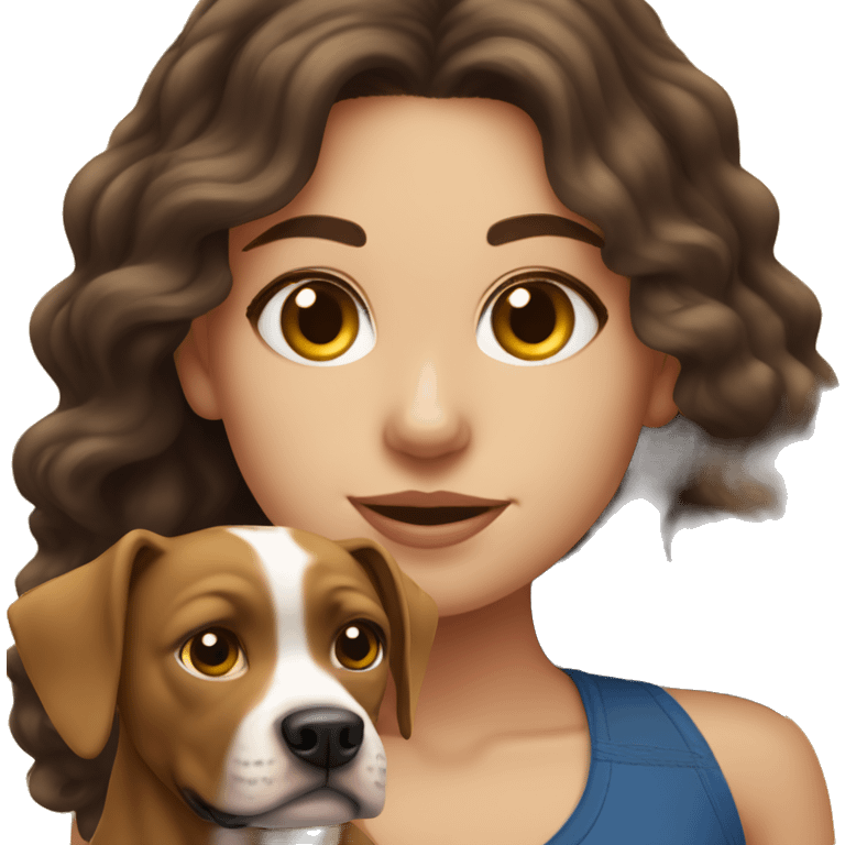 Brunette wavy hair girl with pit bull dog in Ames emoji