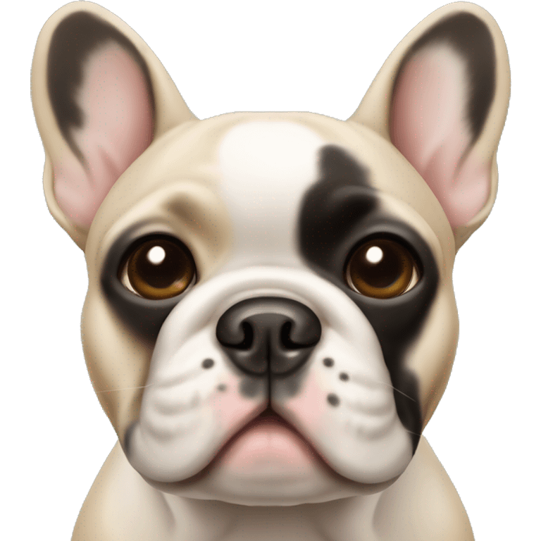 beige french bulldog with white center face and a black skin spot on the nose emoji