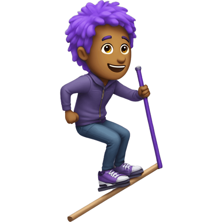 Purple haired man riding pogo stick  emoji