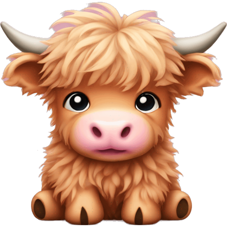 Cute Fluffy pink Highland cow baby sitting emoji