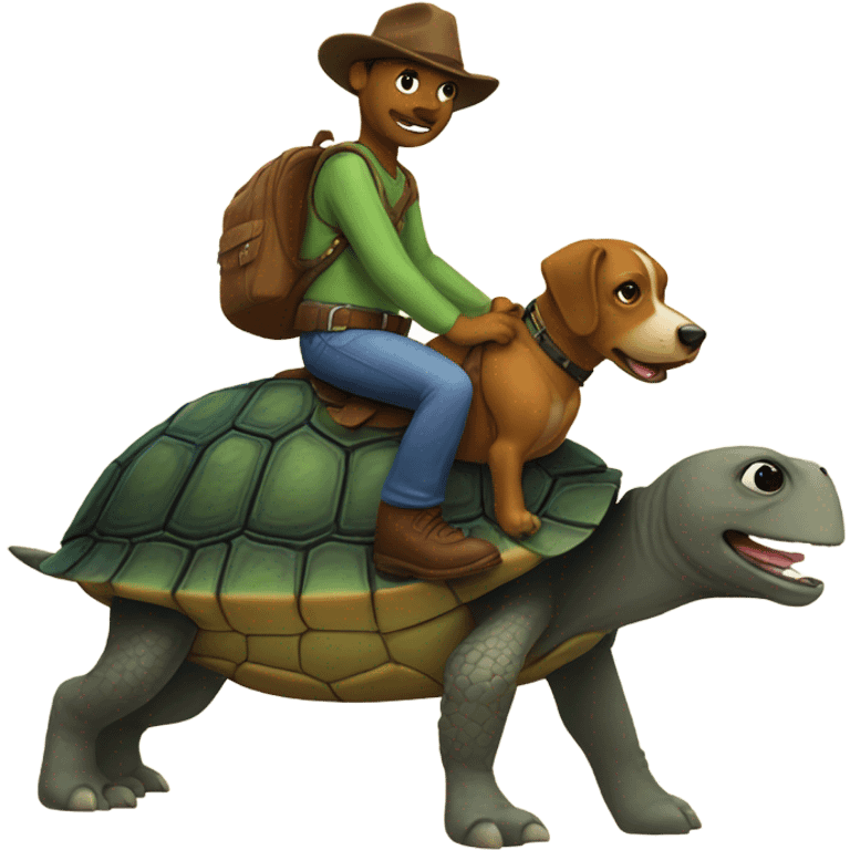 A turtle riding a dog in Texas. emoji