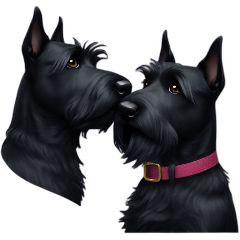 Two black Scottish terrier kissing one male one female emoji