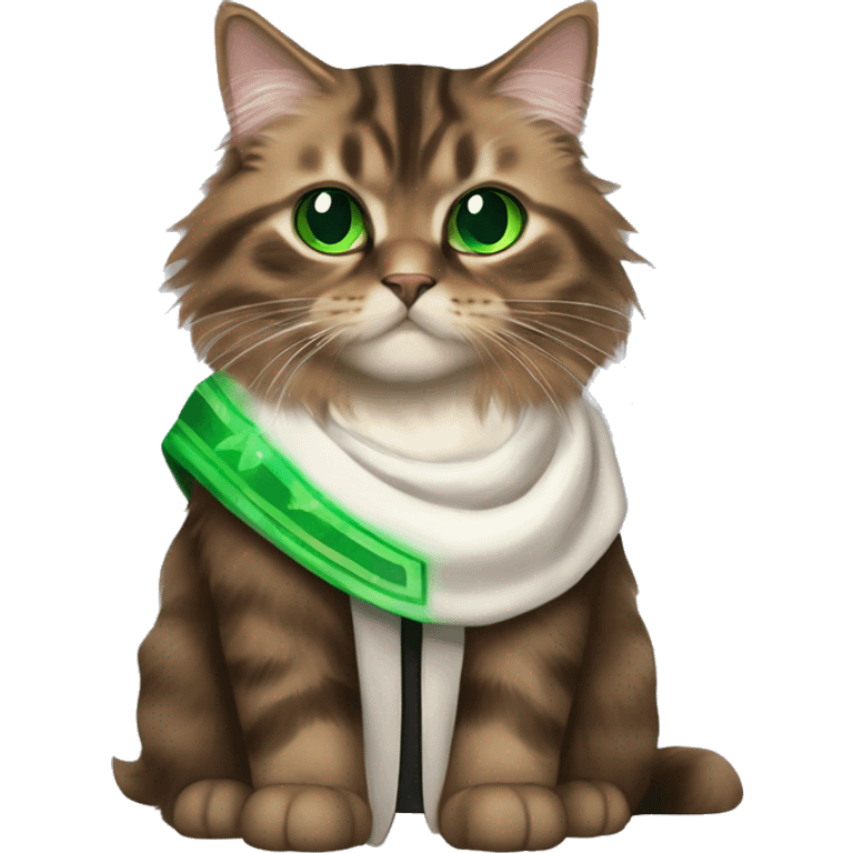 Brown and black Siberian cat with green eyes dressed as obi wan kenobi emoji