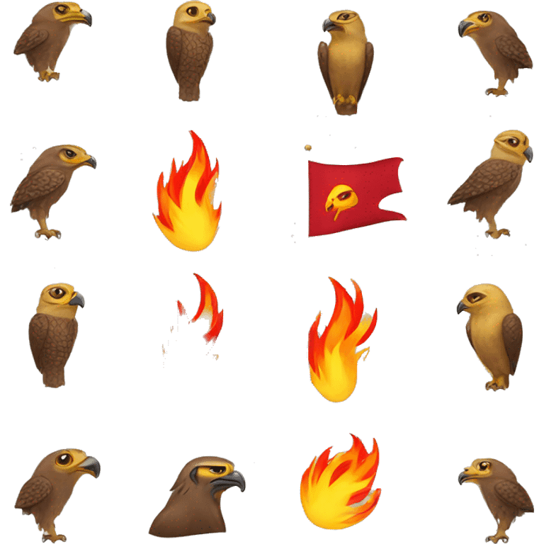 A red flag yellow falcon and the Falcon head is a flame emoji