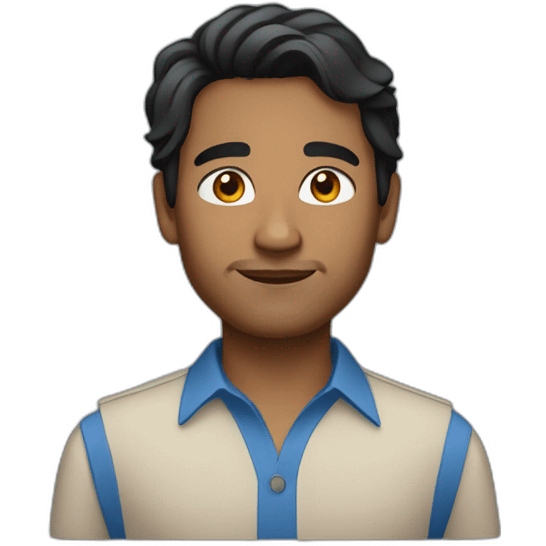 indian with light brown skin blue shirt and black slightly wavy hair emoji