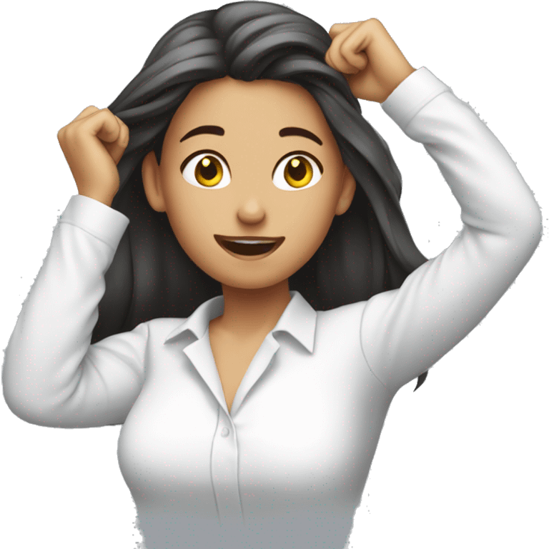 girl in white shirt pulling her hair out emoji