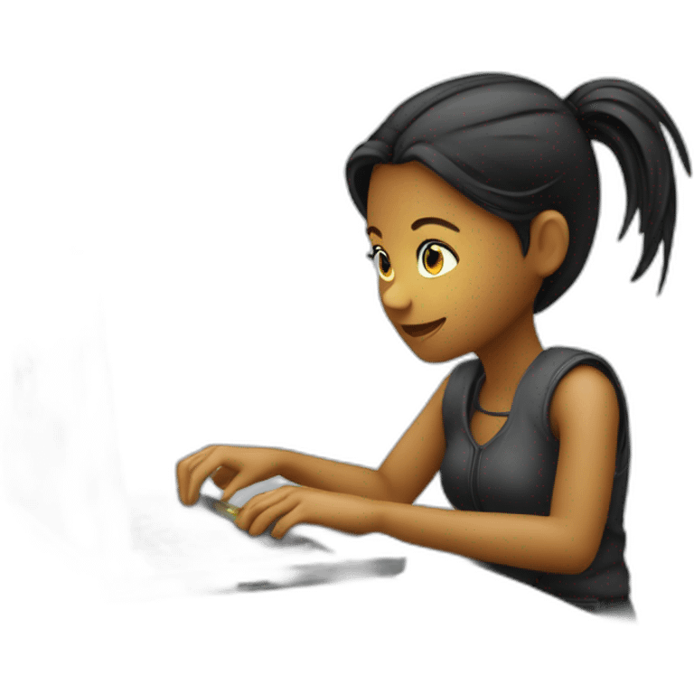 A young woman programming codes with hacker theme emoji